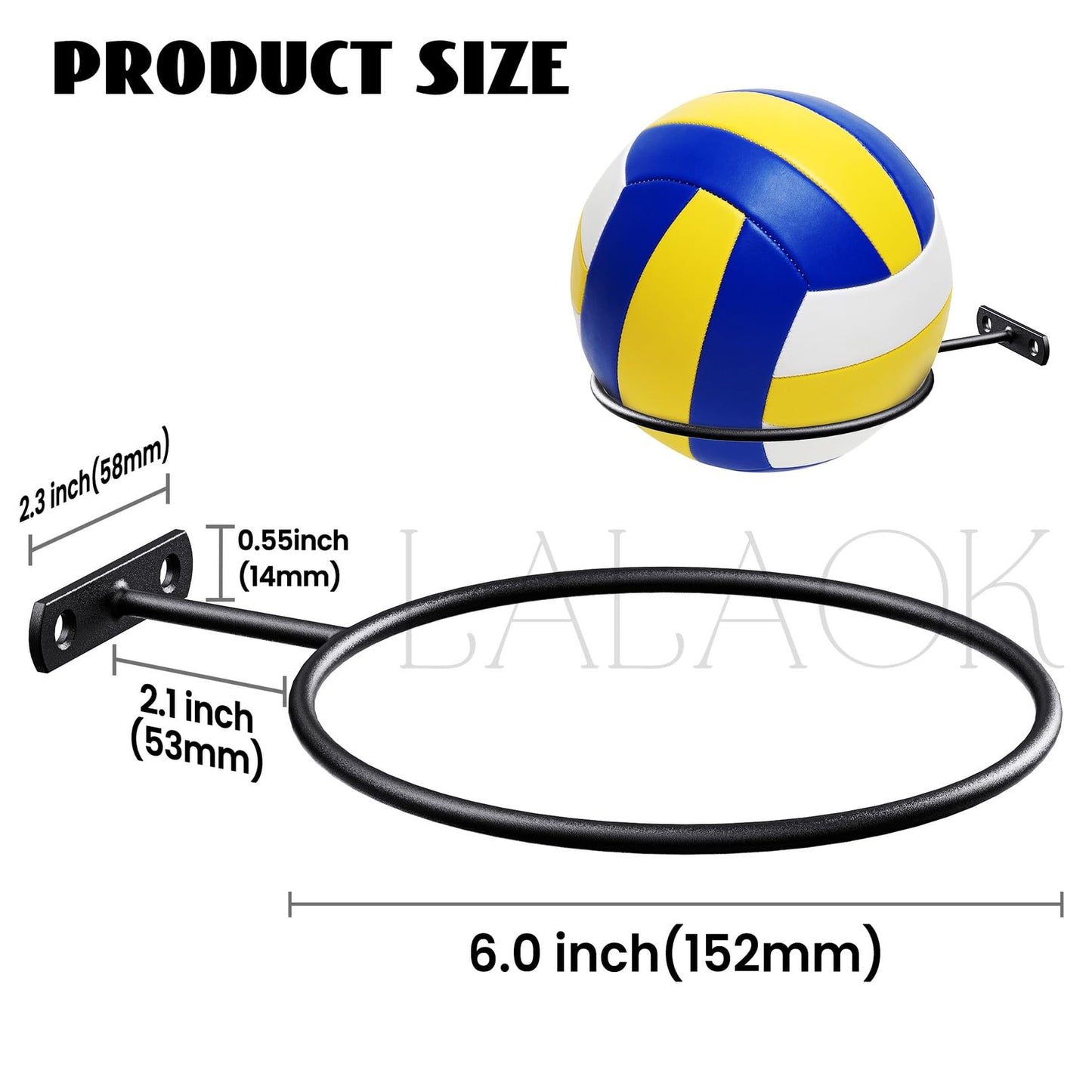 12Pack 6in Basketball Holder Wall Mount for Basketball, Soccer Ball, Volleyball, Football, Rugby