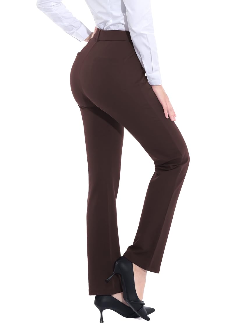 ZTN Women’s Dress Pants with Pockets — Black, Charcoal/Medium (Variation: Brown)