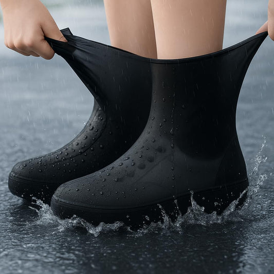 1Pcs Reusable Waterproof Shoe Covers Silicone Non-Slip Rain Shoe Protector for Men and Women Outdoor Travel Cycling (Black,41-47)