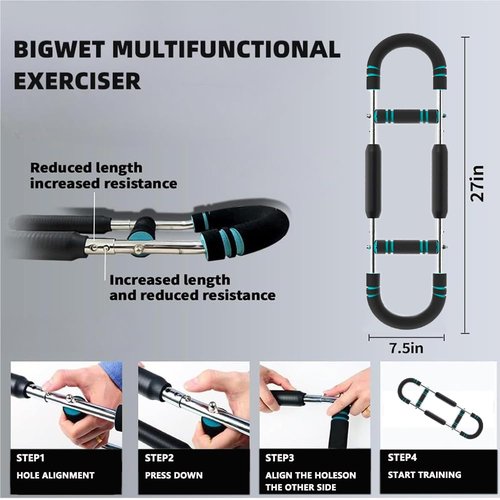 BIGWET Arm Trainer, 60~130LB Adjustable Spring Workout Bar, Forearm Triceps Chest Enhanced Exercise Strengthener,Portable Home Fitness Equipment (100~130LB)