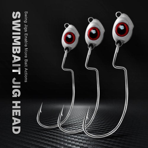 OJY&DOIIIY Fish Eye Swimbait Jig Heads, 12 Pack Weighted Hooks for Texas Rig or Ned Rig Fishing 1/8 3/16 1/4 3/8 oz Assorted