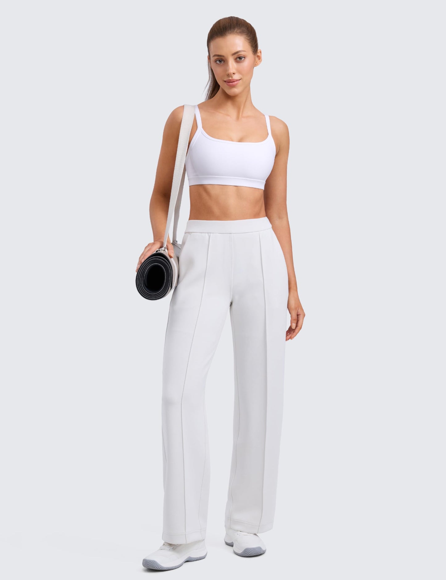CRZ YOGA Butterlift Double Lined Scoop Neck Sports Bras for Women - Spaghetti Straps U Back Yoga Top Non Padded White Medium