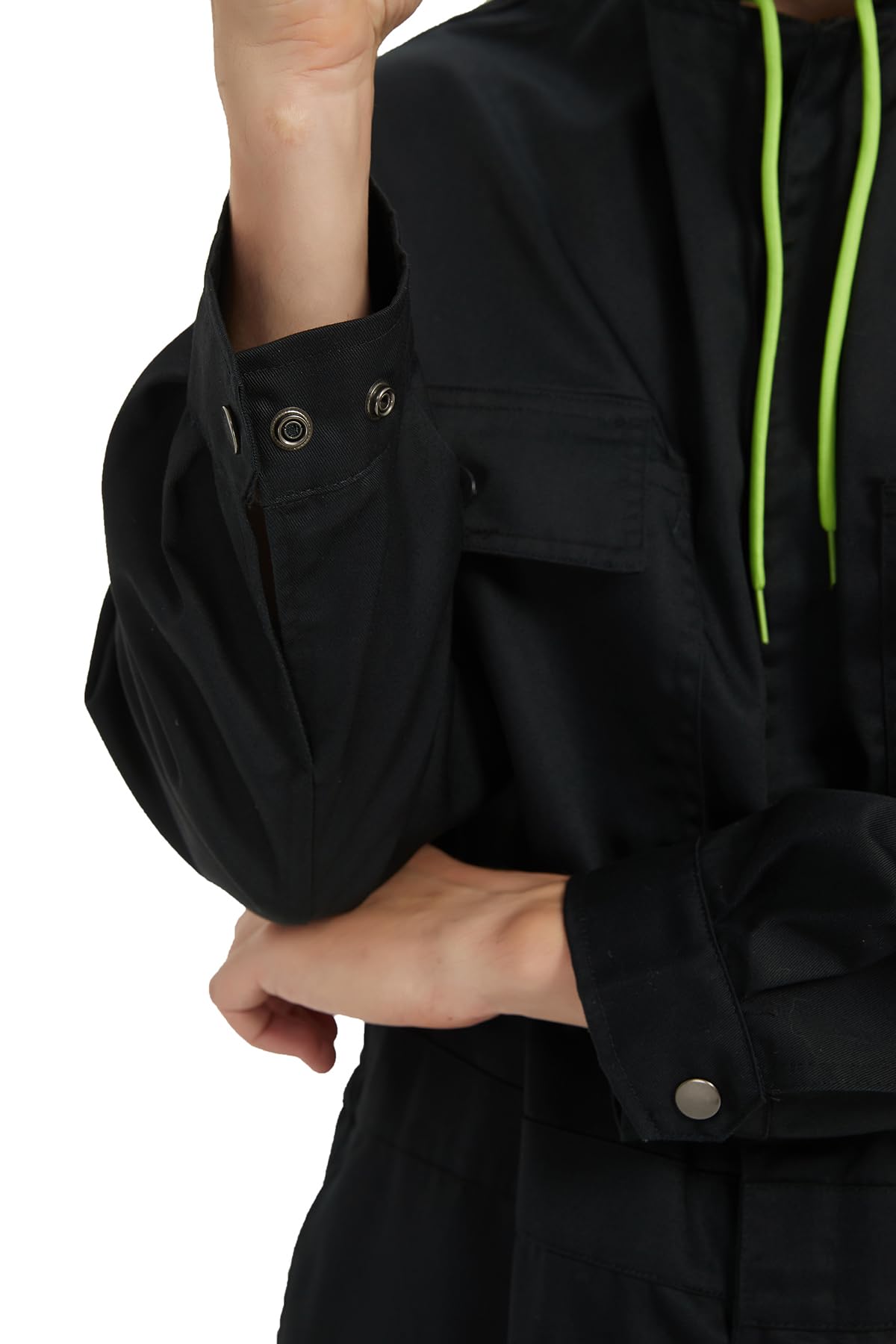 Yukirtiq Mens Cotton Blend Long Sleeve Coverall Multi Pockets Zip Overall Mechanic Work Jumpsuit with Hood, Black, S