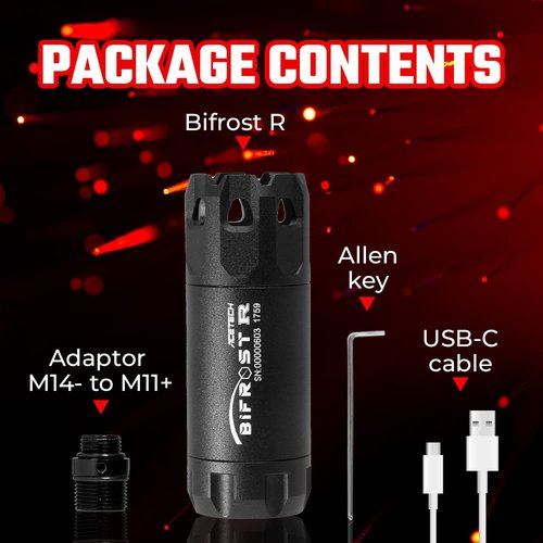 ACETECH Airsoft Pistol/Riffle RGB Tracer Unit Bifrost R 14mm CCW Negative Thread with M14- to M11+ Adaptor Glow in The Dark Green/Red BB LED Rainbow Lighting Effect (Black)