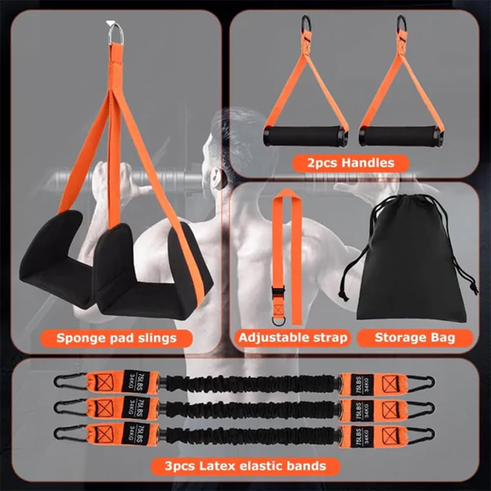 2025 Upgraded Pull Up Assist Band, 150/225/300lb Heavy-Duty Pull Up Workout Band, Adjustable Weight with Fabric Feet Knee Rest, Home Gym Workout (Black, 2Bands-150lb)