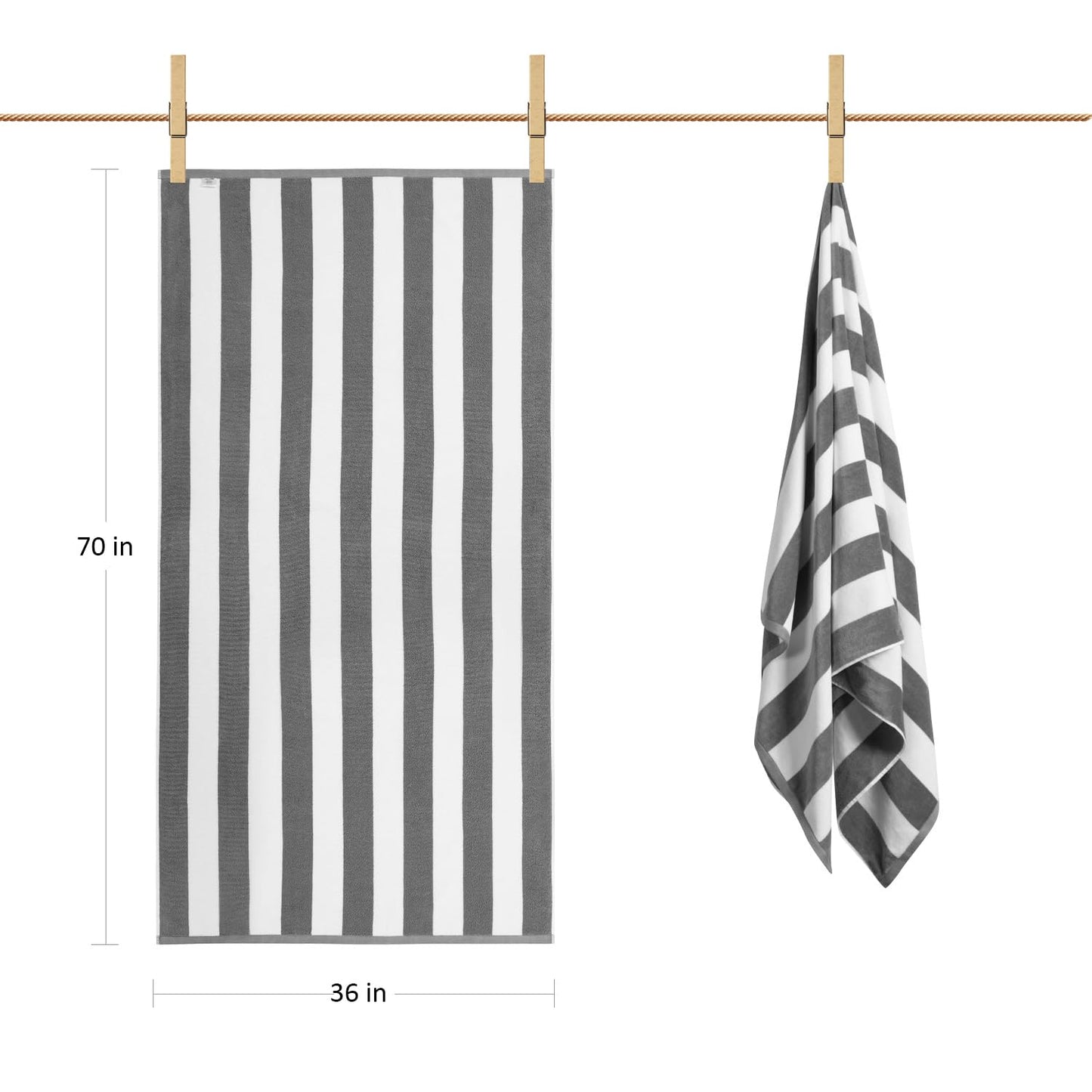 LULUHOME Large Oversized Beach Towel - Big Cotton 36 x 70 Inch Striped Pool Towel, Large Cabana Soft Swimming Towel for Adult Men Women,Grey