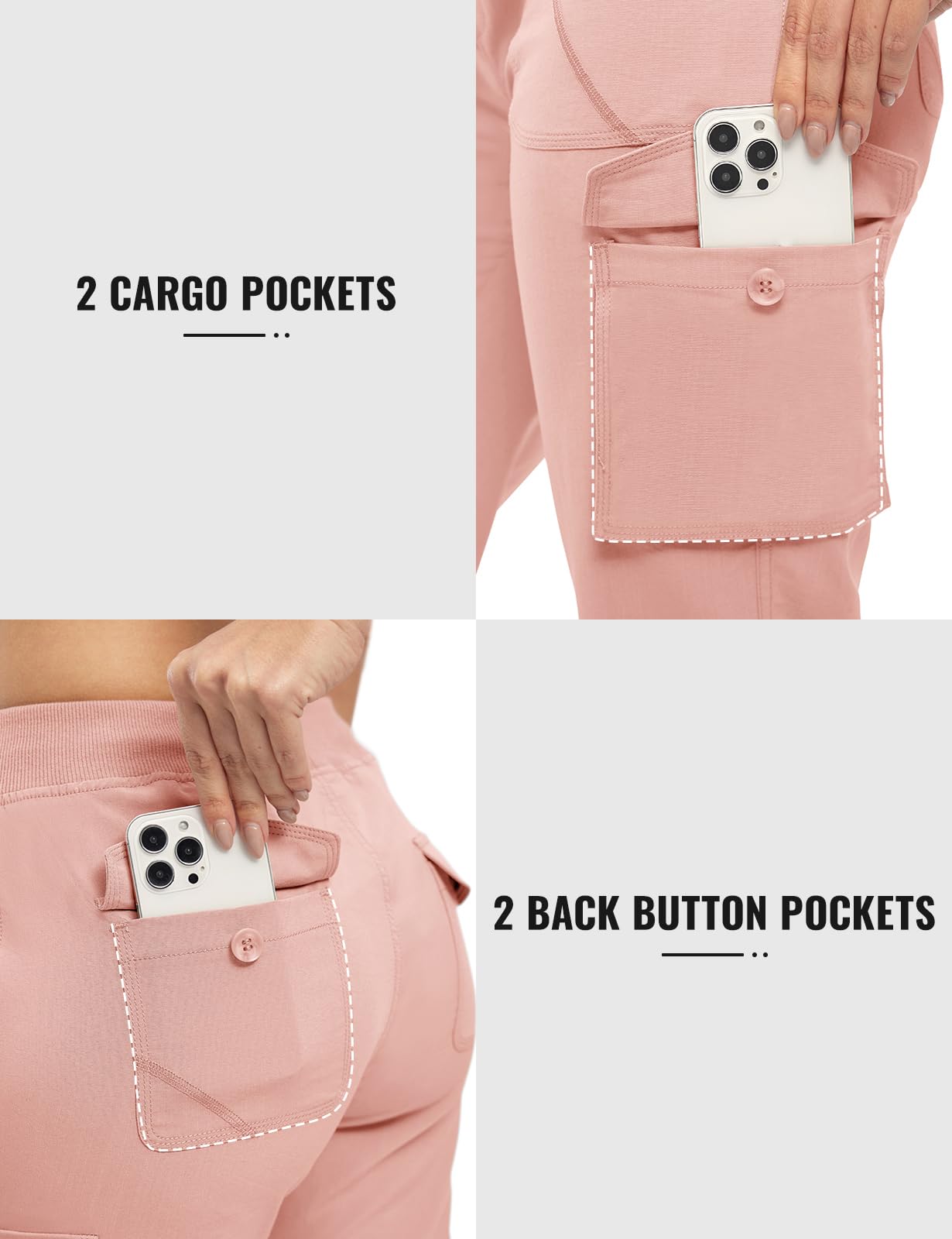 Rdruko Capri Pants for Women with Pockets Lightweight Hiking Summer Pants,Pink, US L