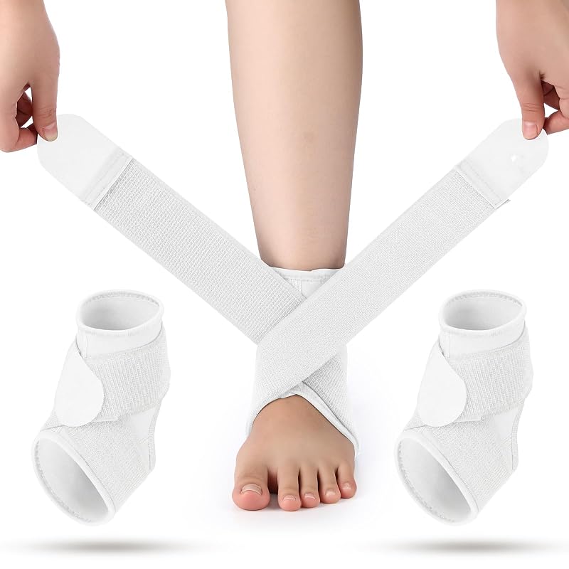 Honoson 2 Pcs Kids Ankle Braces - White, Size S (White+S) Youth Ankle Support for Sports