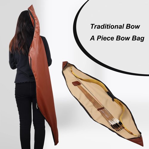 SOPOGER Archery Longbow Case 60 Inch - Traditional Long Bow Recurve Bow Case Leather A Piece Bow Carrying Bag for Outdoor Shooting Hunting