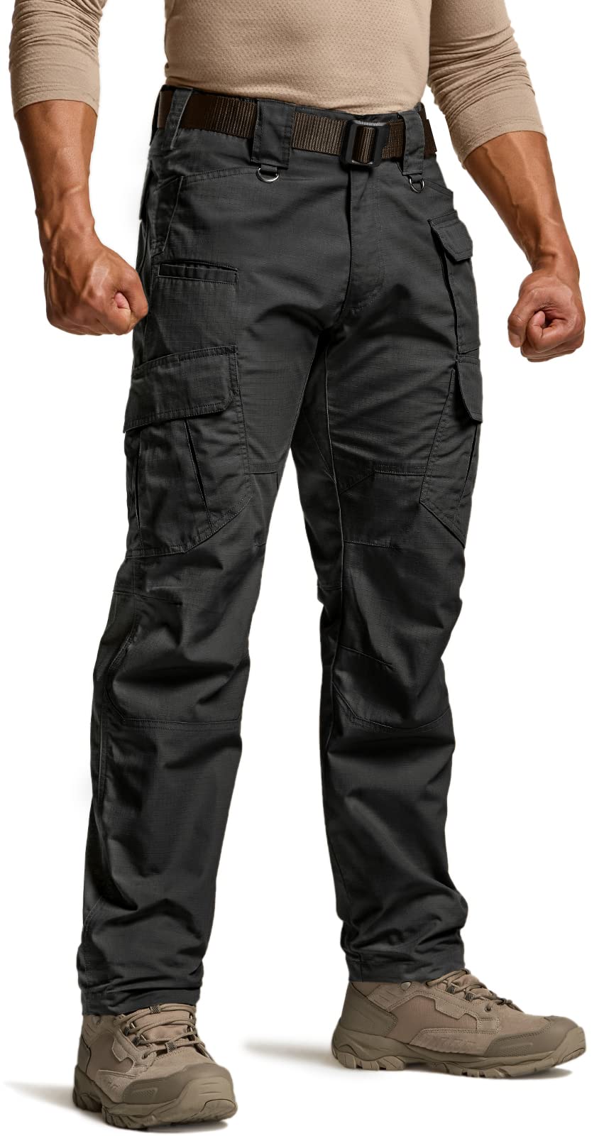 CQR Men's Tactical Pants, Water Resistant Ripstop Cargo Pants, Lightweight EDC Work Hiking Pants, Outdoor Apparel, Duratex Mag Pocket Black, 38W x 32L