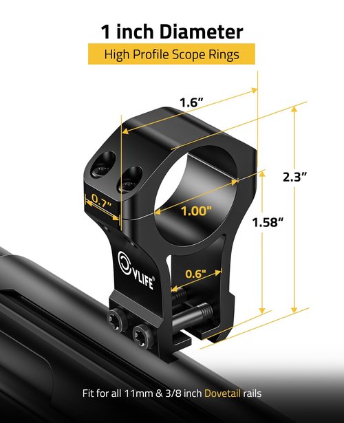 CVLIFE 1 inch Dovetail Scope Rings Mount for 3/8 inch or 11mm Dovetail Rails - High Profile 1" Rifle Scope Mount with See Through Base - 2 Pieces