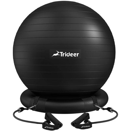 Trideer Exercise Ball Chair with Base & Resistance Bands for Home Gym, Stability Ball Seat for Core Workout and Back Support