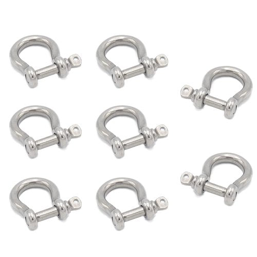8pcs Screw Pin Anchor Shackle, Stainless Steel M5 Bow Shackle, 3/16 Inch D Ring Clevis Shackle, Anchor Shackle with Screw Pin for Chains Wirerope Paracord Outdoor Camping