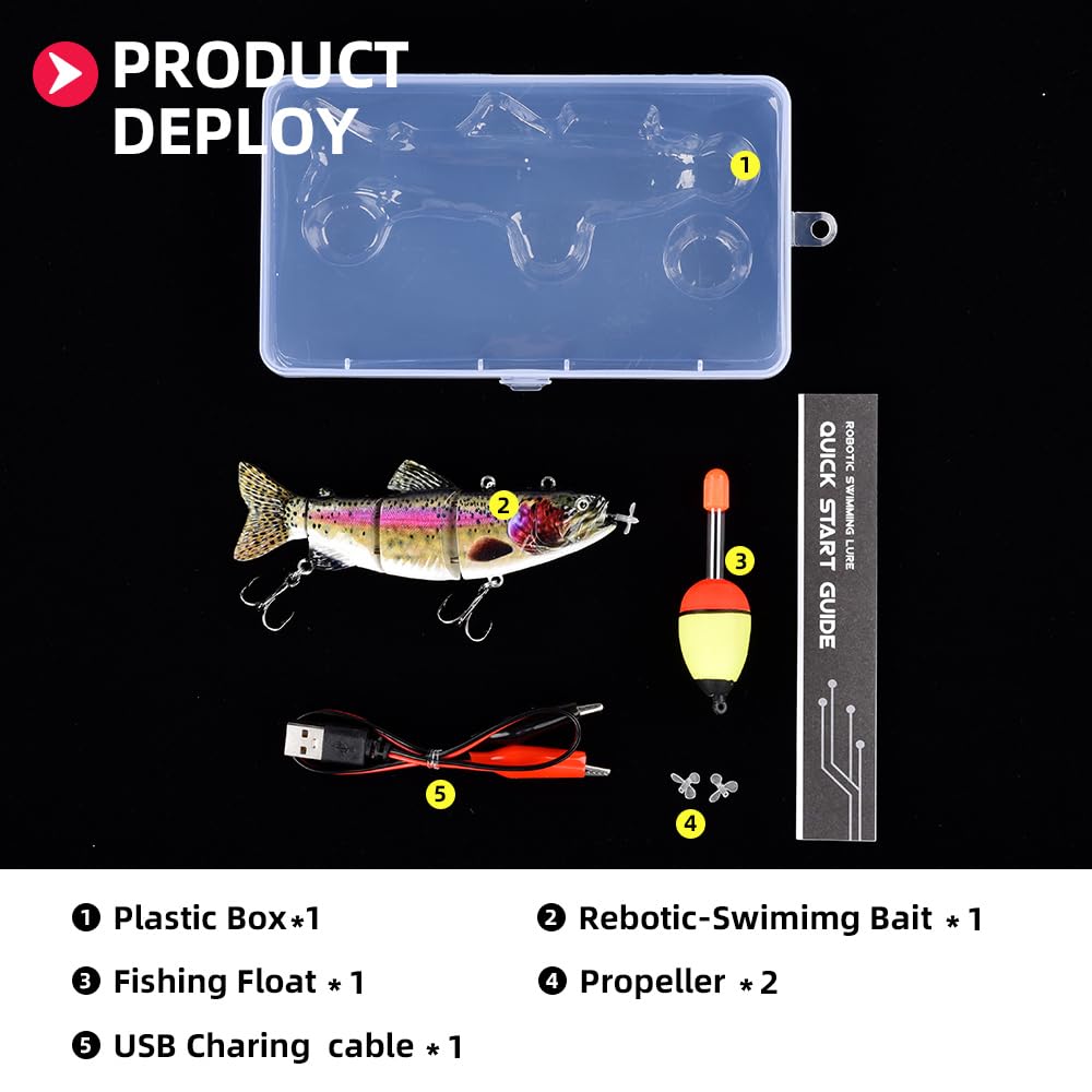 Robotic Swimming Fishing Electric Lures 5.12" USB Rechargeable LED Light Wobbler Multi Jointed Swimbaits Hard Lures Fishing Tackle (Rainbow Shad)