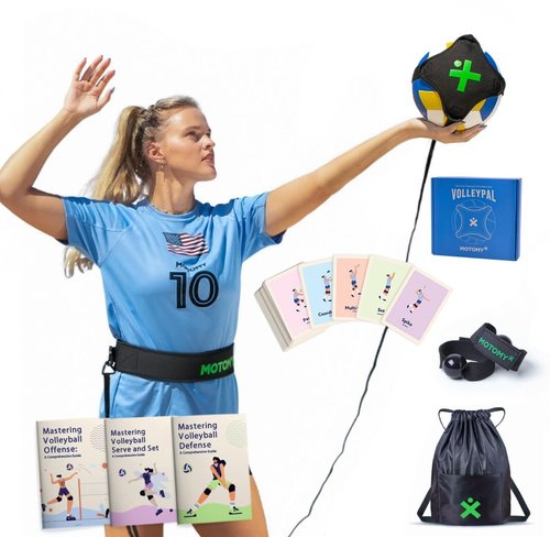 MOTOMY Volleyball Training Equipment Aid ‘VolleyPal’ – Solo Rebounder Trainer for Serve, Spike, Set & Pass; Indoor and Outdoor Practice Gear Gift for Beginners & Experts