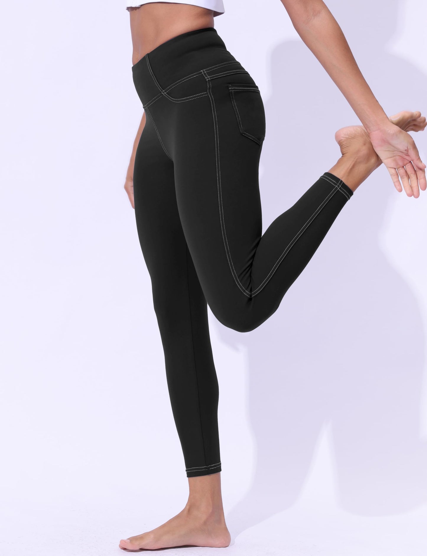 VOOVEEYA Women's Yoga Pants with Back Pockets Tummy Control Leggings 25 in (25 in Black L-New)
