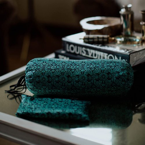 Hugger Mugger Silk Eye Pillow with Flaxseed Filling - Boho Teal - Organic Flaxseed Filling, Scent-Free Relaxation, Light Weight, Chill in Freezer, Washable Cover