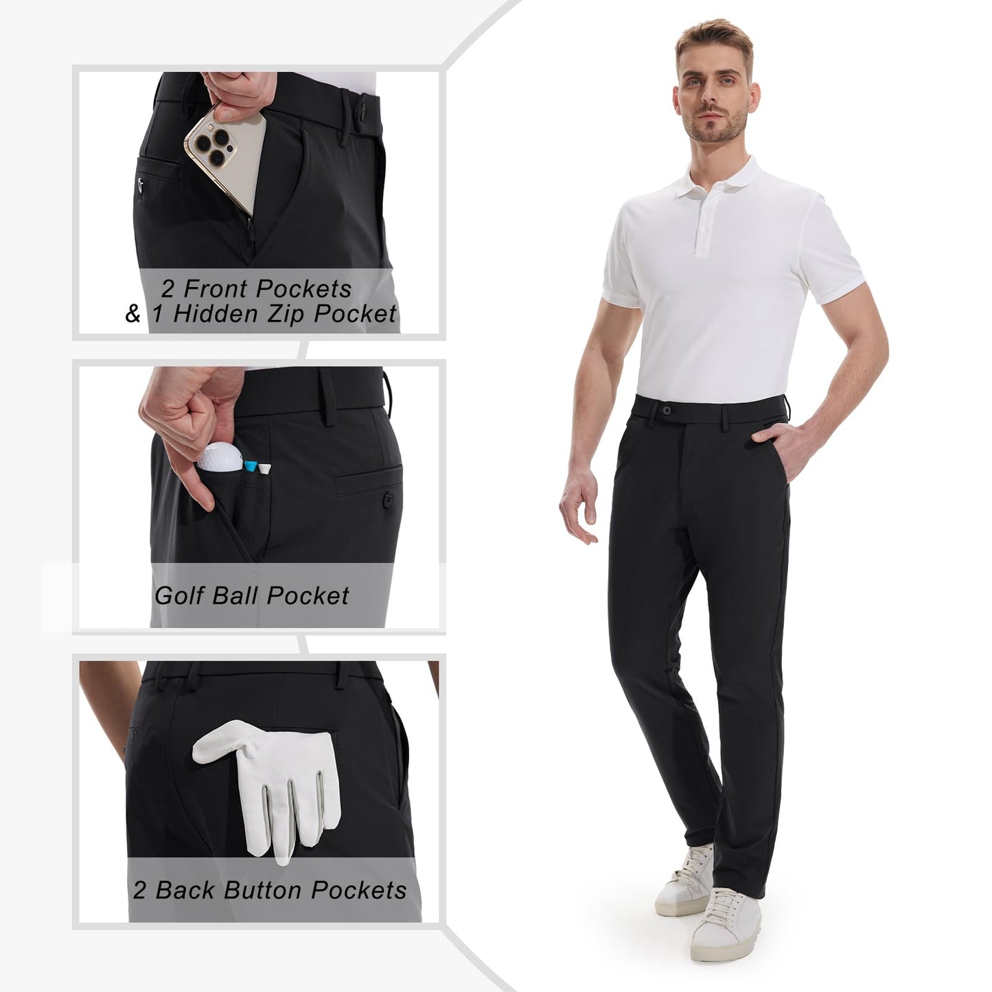Hiwise Men's Golf Pants Stretch Dress Pants 30"/32"/34" Comfy Lightweight Casual Trousers Quick Dry Travel Pants with Pockets