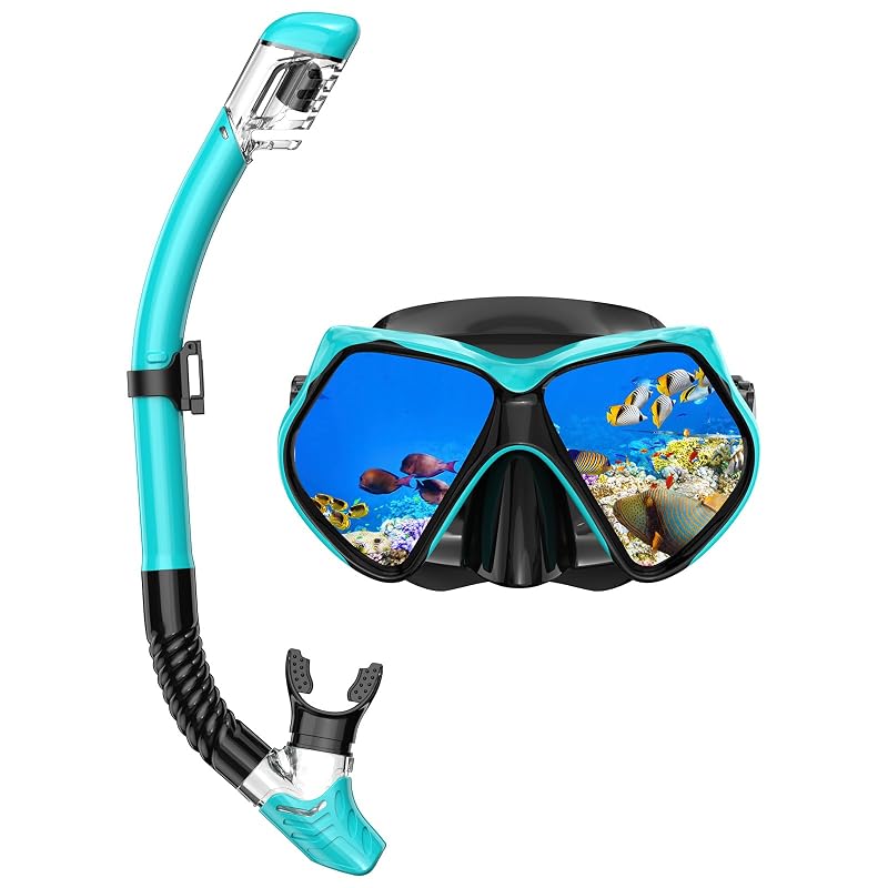 Green Anti-Fog 2-in-1 Snorkeling Mask & Dry-Top Snorkel Set for Adults