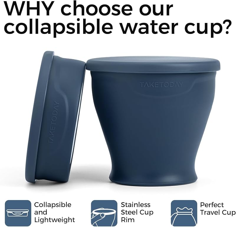 TakeToday 8 oz Collapsible Travel Cup - Navy & Charcoal (2-Pack)