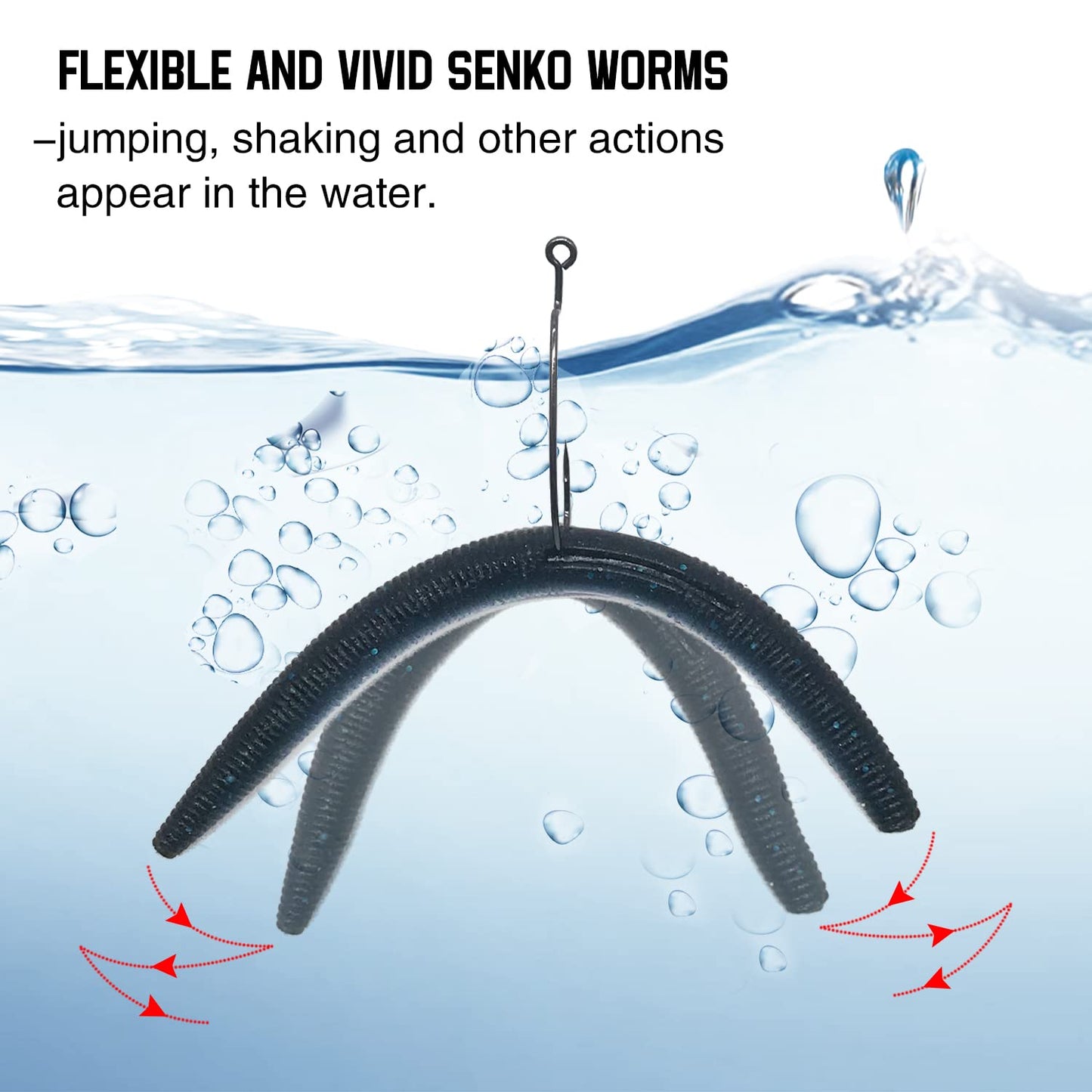 SANTKOL Senko Wacky Worms - Soft Plastic Lures, 30pcs Rubber Worms, 4-5 inches for Bass Freshwater & Saltwater Fishing