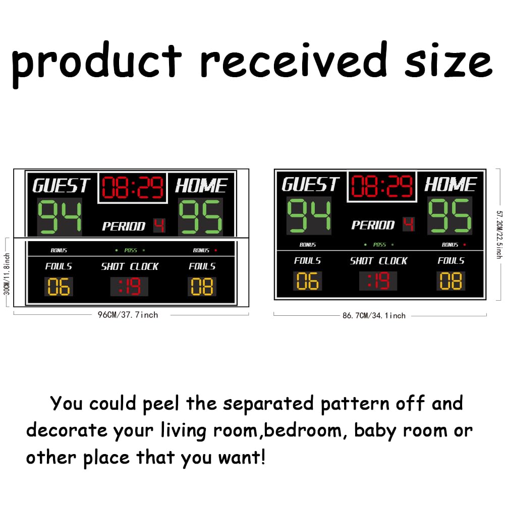 SUPERDANT Basketball Scoreboard Wall Stickers Self Adhesive Decals Basketball Scoreboard Wall Decor Vinyl Art Mural Decals Waterproof Decoration for Kids Room Home Living Room Bedroom 34.1x22.5in