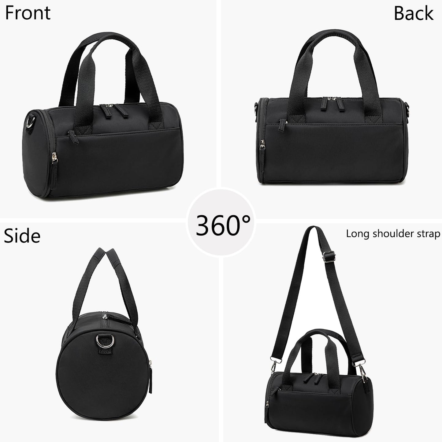 Mini Gym Bag for Women Girls Cute Small Duffle Bag 12'' with Multifunctional Pockets Workout Sport Bags Dance,Fitness,Yoga (Black)