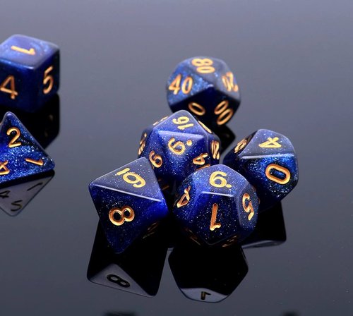 DND Dice Set Dark Blue Mix Black Nebula Dice for Dungeon and Dragons D&D RPG Role Playing Games 7Pcs Polyhedral Dice with Dice Bag