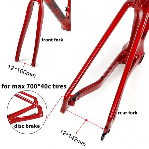 HIMALO Carbon Gravel Bike Frameset 700c Road Bike Frame 45/48/51/54cm Lightweight Disc Brake Frame Set Thru Axle F12x100mm/R12x142mm Internal Routing(Red,54CM)