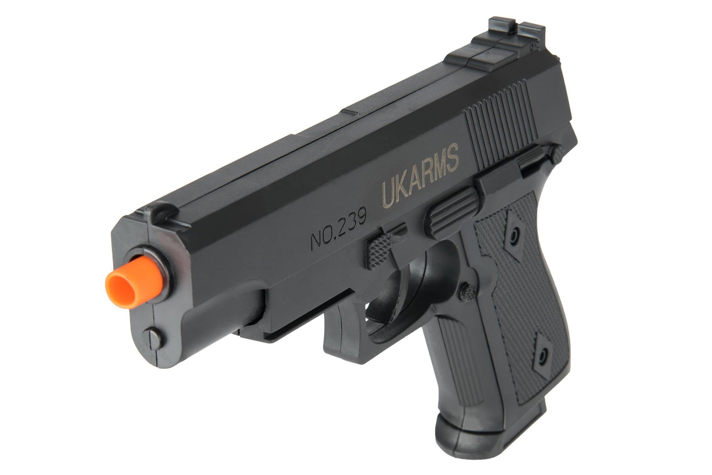 2 Pack of Polymer Spring Operated 7" Inch BB Airsoft Pistol-Intended for Film and Costume use.