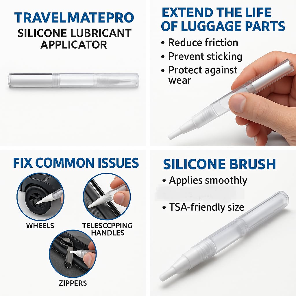 TravelMatePro TSA Approved Luggage Wheel Lubricant Pen - Silent Suitcase Wheels, Smooth Zippers & Handles