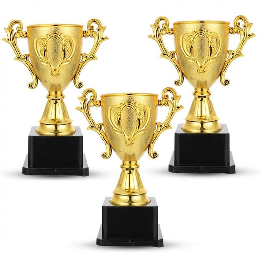 Garneck 3 Pack 7-Inch Golden Trophy Award Set: Small Plastic Trophy Cups with Base for Kids Sports School Events Game Nights and Celebrations Fun Trophies for Recognition Rewards Party Favor