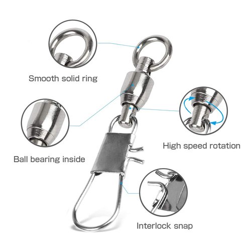 AMYSPORTS Fishing Swivels with Interlock Snap Ball Bearing Swivels Saltwater Freshwater Fishing Tackle Leader Lure Jigs Line Connector 25pcs 20lbs