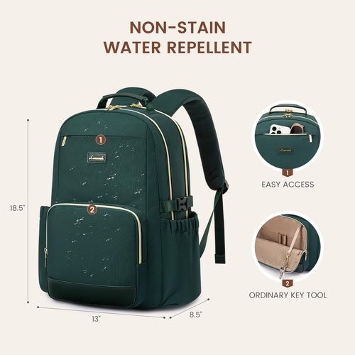 LOVEVOOK Laptop Backpack for Women with Pouch Pocket for Large Capacity Cup,17 Inch Laptop Computer Bag Travel Backpack Purse,Waterproof Work Business Backpack College Teacher Bags,Dark Green