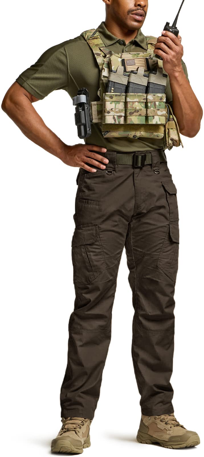CQR Men's Tactical Pants, Water Resistant Ripstop Cargo Pants, Lightweight EDC Work Hiking Pants, Outdoor Apparel, Duratex Mag Pocket Dark Brown, 32W x 32L