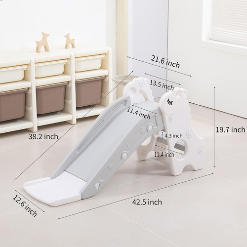 Toddler Slide for Kids Indoor Baby with Climber Ball Pit Slide in Pearl White Kids Indoor Freestanding Playset with Basketball Hoop