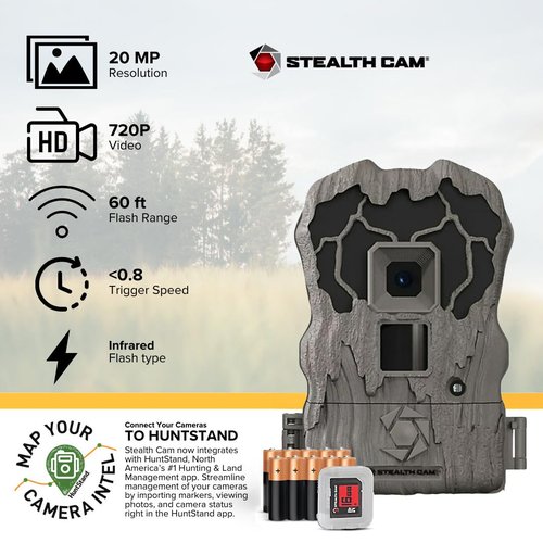 Stealth Cam Browtine 20MP Trail/Game Camera with 720P HD Video, 0.8s Trigger Speed, 60 Feet Flash, Night Mode, and 1-3 Image Burst - Camo (4 Pack)