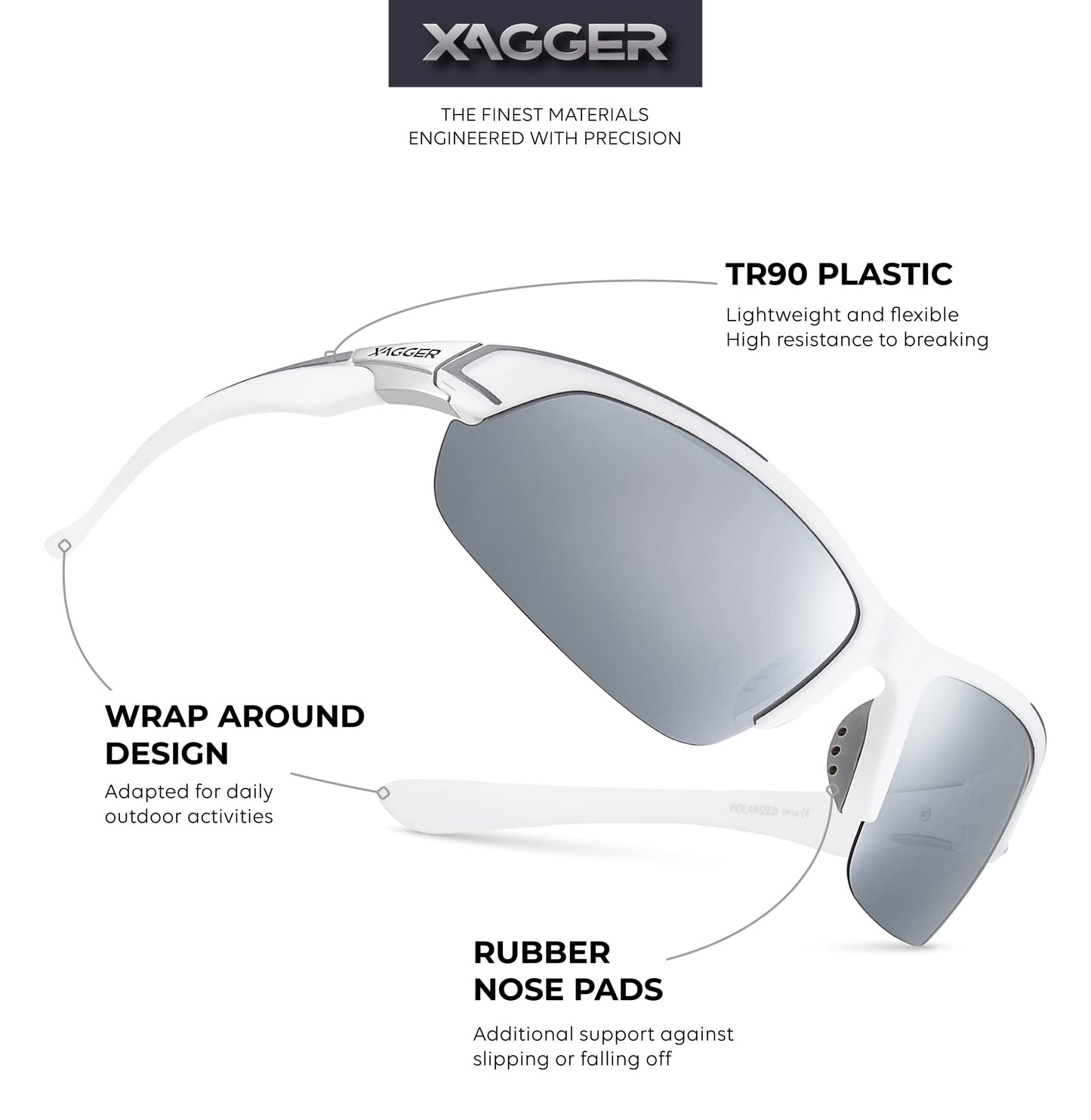 Xagger Polarized Sport Sunglasses for Men Women Wrap Around UV400 Running Baseball Softball Cycling Golf Hiking Fishing Driving Glasses