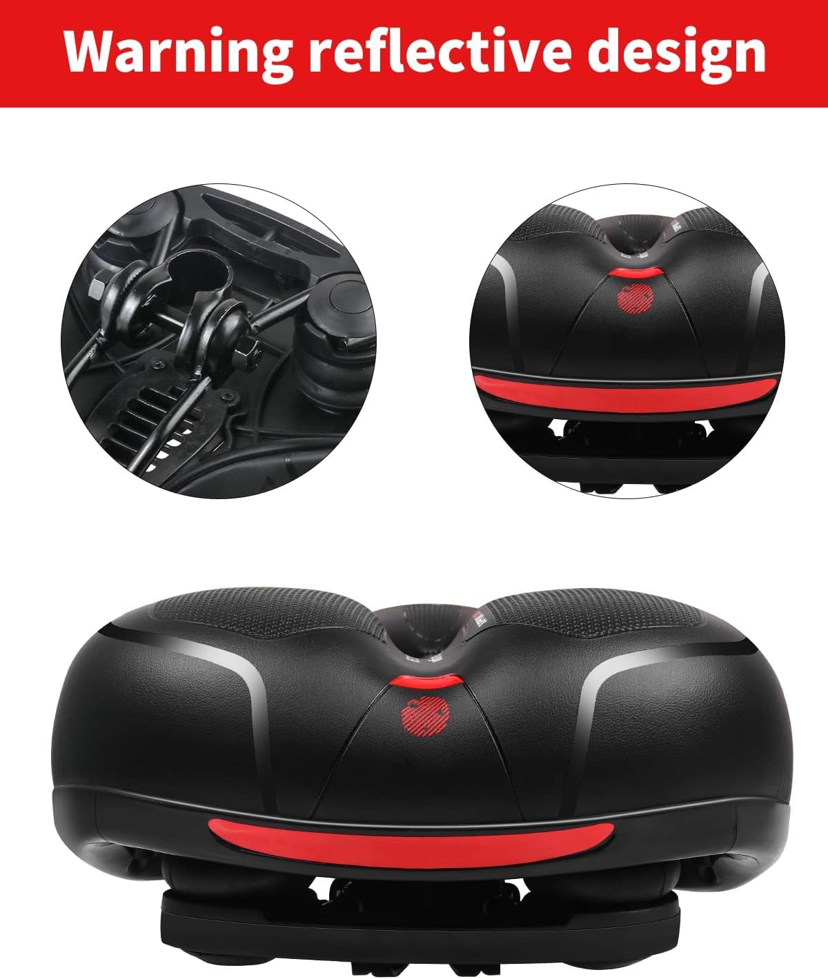 MSDADA Comfortable Bike Seat Cushion - Soft Bicycle Seat for Women Men Memory Foam Padded Waterproof Wide Bike Saddle with Dual Shock Absorbing Rubber Balls Universal Fit for Indoor/Outdoor Bikes
