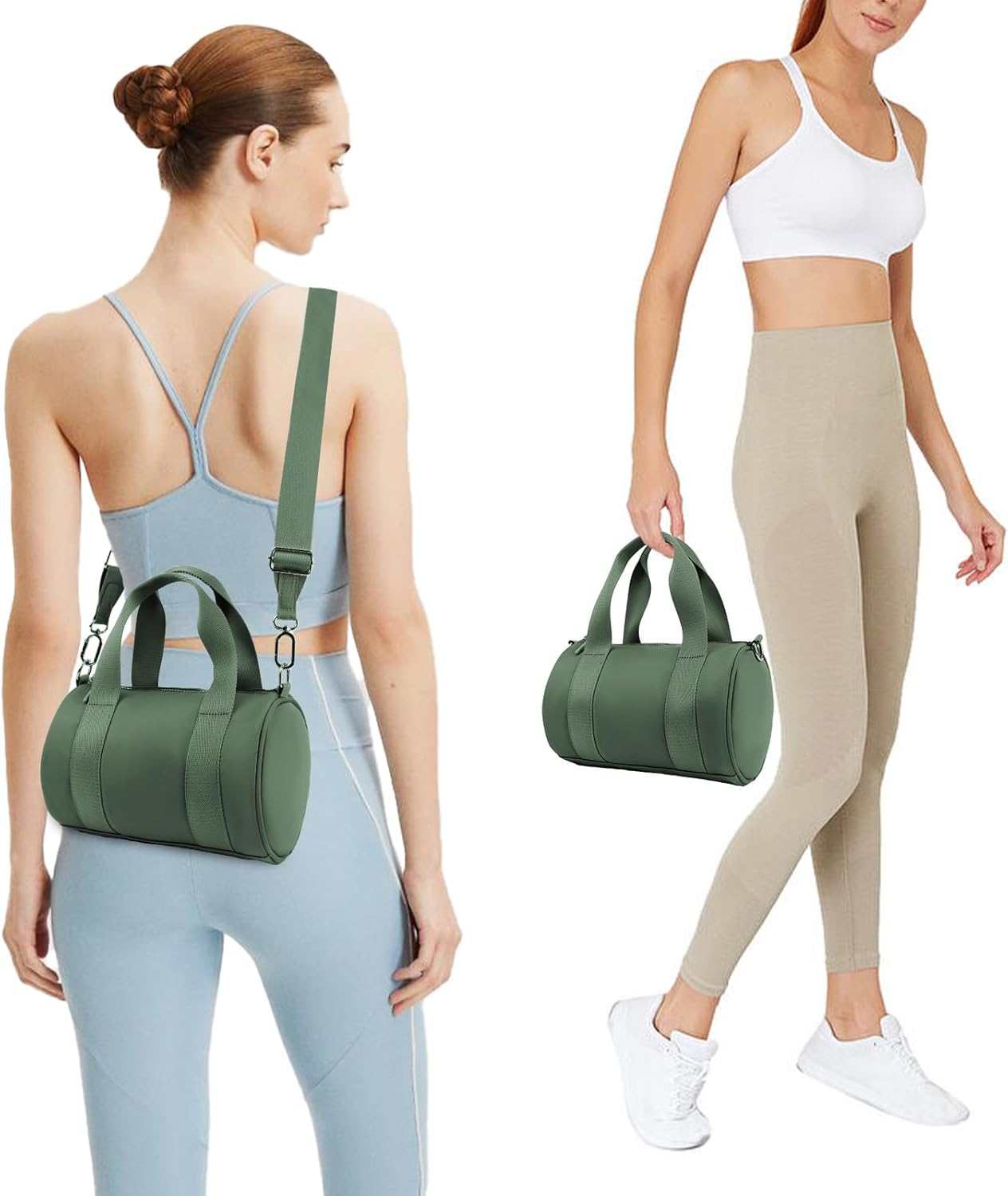 IBEE Small Gym Bag for Women Mini Duffel Bag for Travel Waterproof Workout Crossbody Bags Elastic Fabric Barrel Purse for Sports Fitness Yoga Cute Lightweight