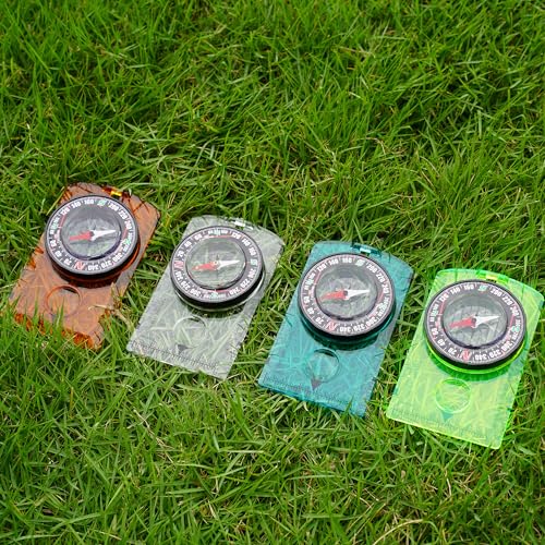 4 Pcs Outdoor Compass with Adjustable Declination,Magnifier,Ruler,Scale. Multifunctional Orienteering Waterproof Compass for Map Reading, Navigation, Hiking