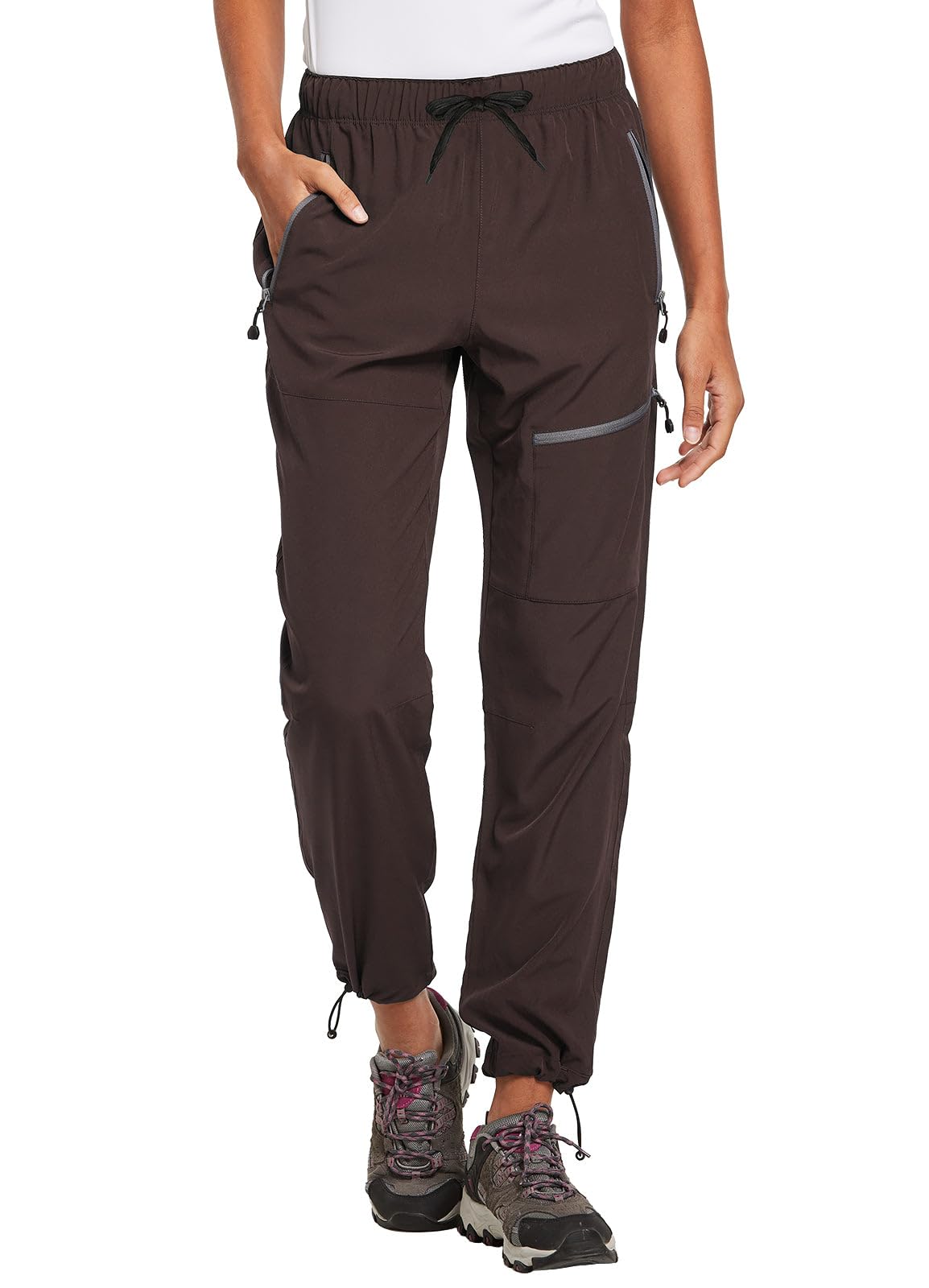 baleaf Cargo Pants for Women Petite Joggers Lightweight Quick Dry Pant Water Resistant 27'' Travel Workout Athletic Trip 27''-Trip Brown XL
