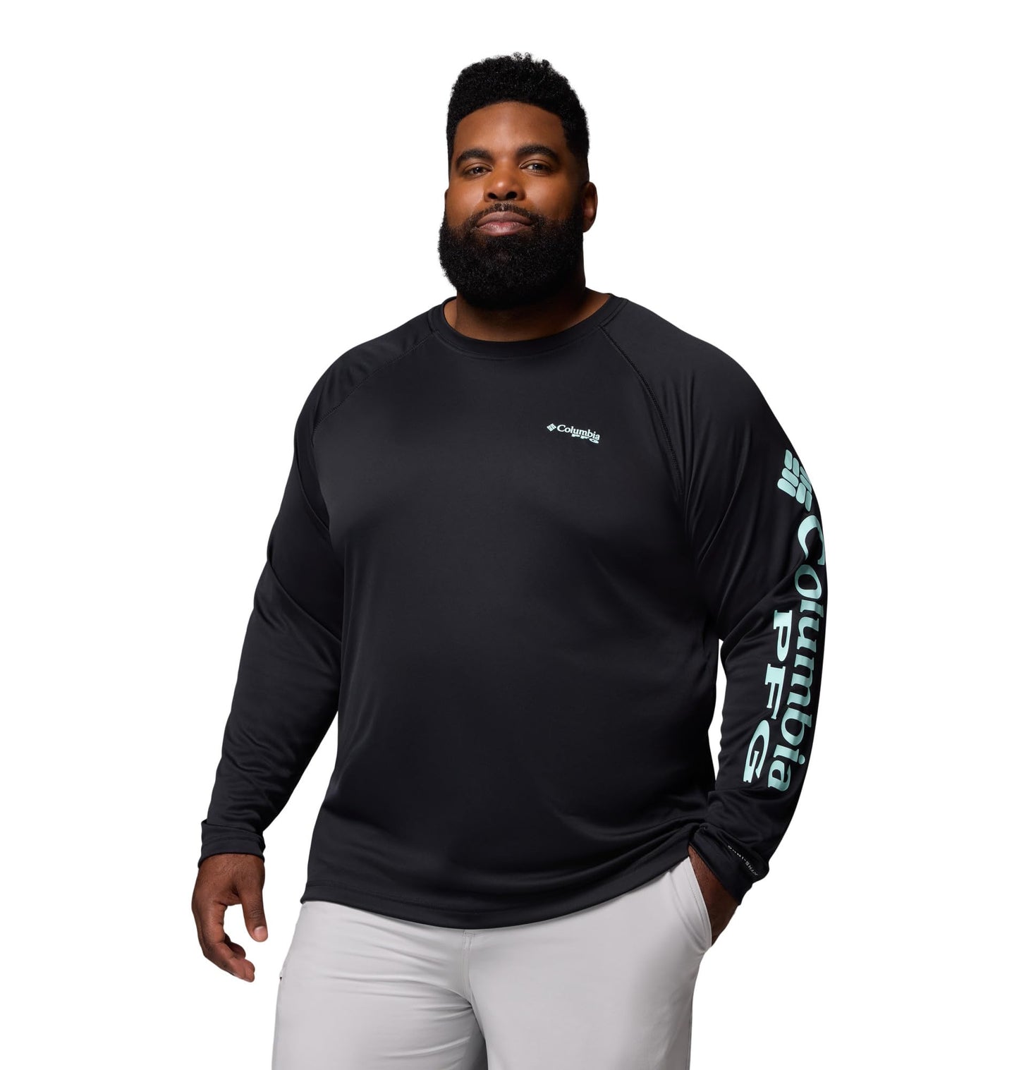Columbia Men's PFG Terminal Tackle Long Sleeve Fishing Shirt, Black/Gulf Stream Logo, 5X Tall