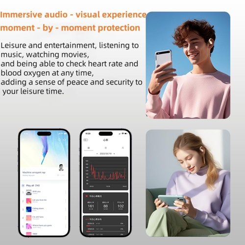 Wireless Meditation Earbuds with Real-Time Heart Rate & Blood Oxygen Monitoring - Open-Ear Sports Headphones, IPX5 Waterproof, Secure Silicone Ear Hooks for Running/Gym & Health Tracking (Black)
