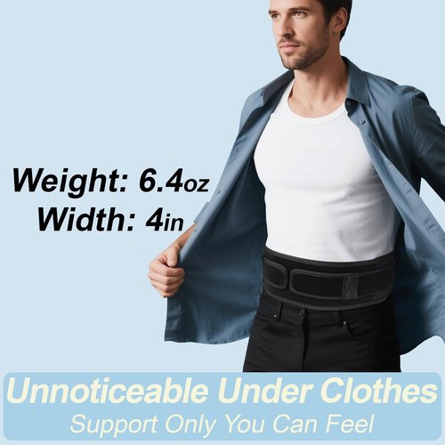 Thin & Lightweight Back Brace for Lower Back Pain Relief – Slim, Breathable Back Support Brace for Sciatica, Herniated Disc – Adjustable Lumbar Support Belt for Men & Women, All Day Comfort