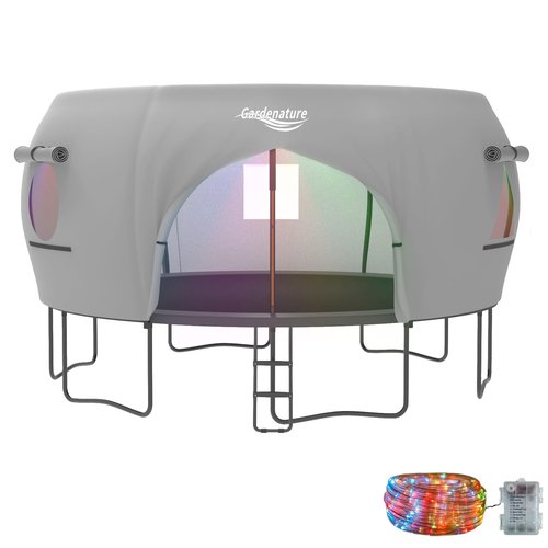 Gardenature 14FT Trampoline Tent(Tent Only), Fit for 8 Curved Poles Round Trampolines, Shade Cover with LED Light, Outdoor Trampolien Accessories, Anti-Tear, Beige