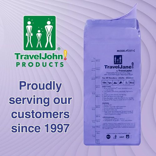 TravelJane Resealable Disposable Urinal for All Genders, Adults, and Children (18 Pack) Designed for Emergencies, Travel, Camping, Long Car Rides and More - 28oz/800ml Capacity (TJ1T-C)