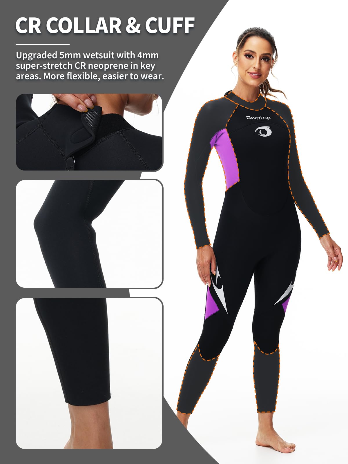 Owntop 5mm Wetsuit for Men Women, GBS Seams, SCR Stretch Thermal Neoprene