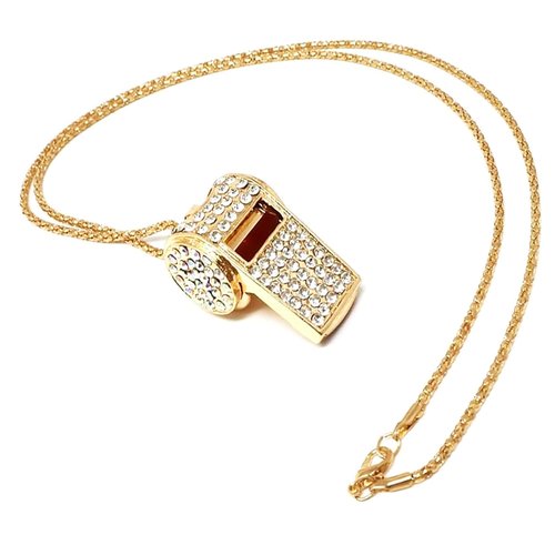 UGpine Shining Crystal Rhinestone Bling Whistle with Keychain for Referees, Coaches, Teachers, Police, Training (Gold)