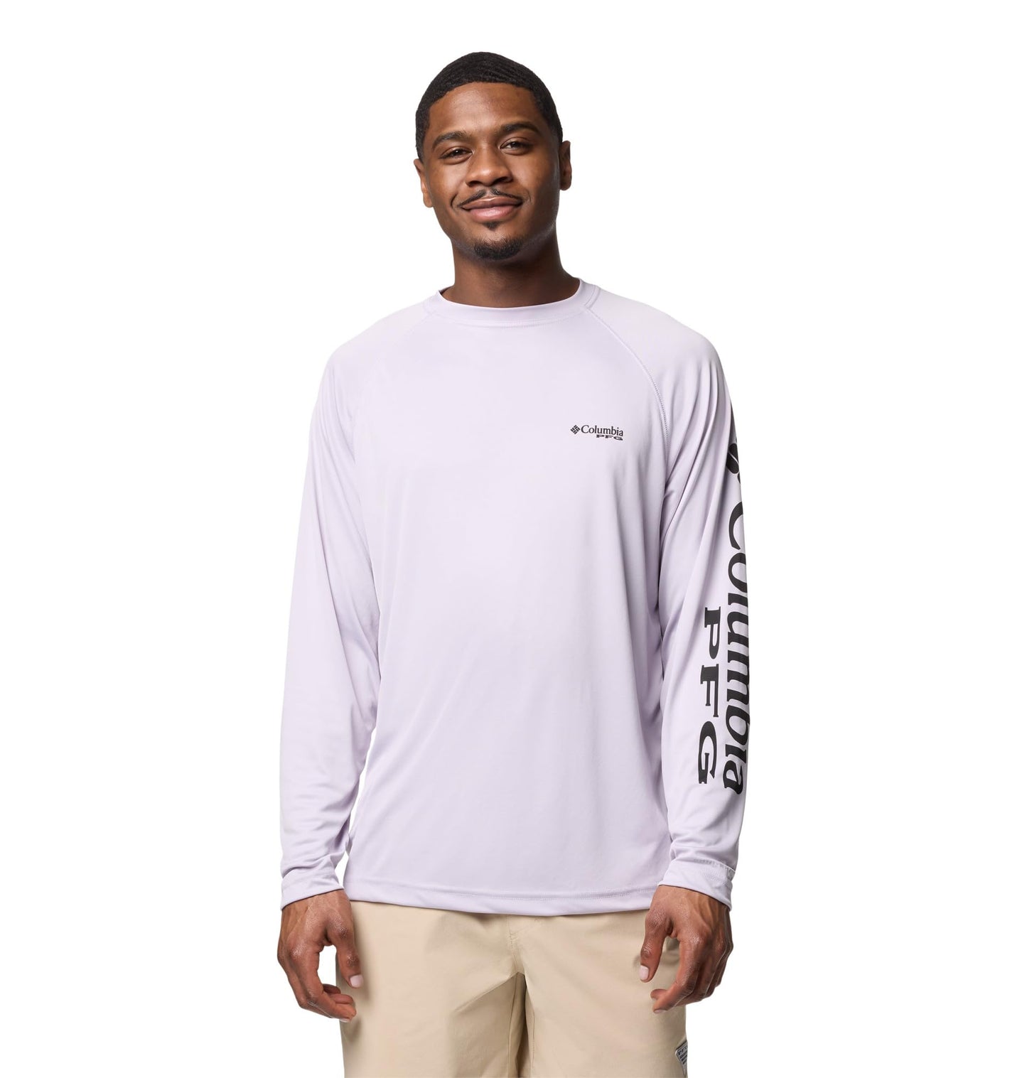 Columbia Men's PFG Terminal Tackle Long Sleeve Fishing Shirt, Lavender Pearl/Black Logo, X-Small
